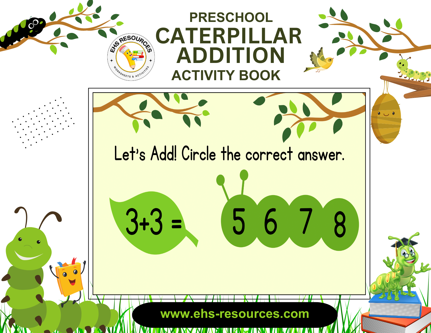 Caterpillar Addition Book For Preschool- Worksheet Page 1